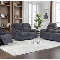 Dynamo2-CHARCOAL 3PC Reclining Set, Sofa w/ drop down + 2 cupholders, Loveseat & Rocking Chair / PRE-ORDER