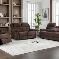 Dynamo2-CHOCOLATE 3PC Reclining Set, Sofa w/ drop down + 2 cupholders, Loveseat & Rocking Chair / PRE-ORDER