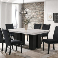 Finland 7-Piece Dining Set w/ Genuine Marble Table & PU Chairs/ Black Velvet Chairs