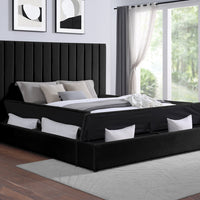 Modern upholstered, France Storage Velvet Platform Bed, Queen and King size, Black
