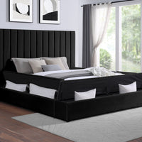 Modern upholstered, France Storage Velvet Platform Bed, Queen and King size, Blue