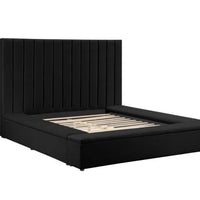 Modern upholstered, France Storage Velvet Platform Bed, Queen and King size, Beige