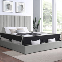 Modern upholstered, France Storage Velvet Platform Bed, Queen and King size, Beige