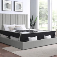 Modern upholstered, France Storage Velvet Platform Bed, Queen and King size, Black