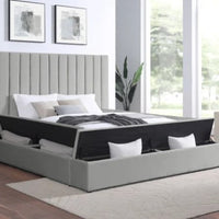Modern upholstered, France Storage Velvet Platform Bed, Queen and King size, Beige