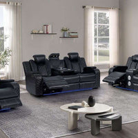 Galaxy Sand/Black - 3PC Power Reclining Set-POWER RECLINING POWER HEADREST -HIDDEN STORAGE IN EACH ARM-LED LIGHTS, BLUETOOTH SPEAKER