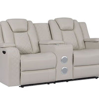 Galaxy Sand/Black - 3PC Power Reclining Set-POWER RECLINING POWER HEADREST -HIDDEN STORAGE IN EACH ARM-LED LIGHTS, BLUETOOTH SPEAKER