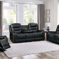 Harley Power Black/Brown - TOP GRAIN LEATHER Reclining Set, Sofa with Drop Down Table with Power Outlets/USB Charging Ports, USB Charging Port per each recliner / PRE-ORDER