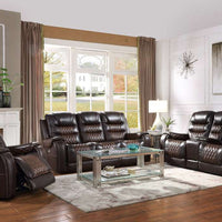 Harley Power Black/Brown - TOP GRAIN LEATHER Reclining Set, Sofa with Drop Down Table with Power Outlets/USB Charging Ports, USB Charging Port per each recliner / PRE-ORDER