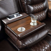 Harley Power Black/Brown - TOP GRAIN LEATHER Reclining Set, Sofa with Drop Down Table with Power Outlets/USB Charging Ports, USB Charging Port per each recliner / PRE-ORDER