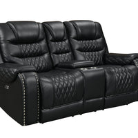 Harley Power Black/Brown - TOP GRAIN LEATHER Reclining Set, Sofa with Drop Down Table with Power Outlets/USB Charging Ports, USB Charging Port per each recliner / PRE-ORDER