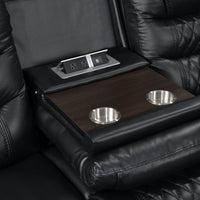 Harley Power Black/Brown - TOP GRAIN LEATHER Reclining Set, Sofa with Drop Down Table with Power Outlets/USB Charging Ports, USB Charging Port per each recliner / PRE-ORDER