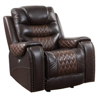 Harley Power Black/Brown - TOP GRAIN LEATHER Reclining Set, Sofa with Drop Down Table with Power Outlets/USB Charging Ports, USB Charging Port per each recliner / PRE-ORDER