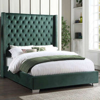 GREEN VELVET KING UPHOLSTERED BED (Mattress Sold Separately)
