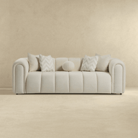 Modern Sofa, Ivory, Includes 4 Square 1 Ball Contemporary Toss Pillow