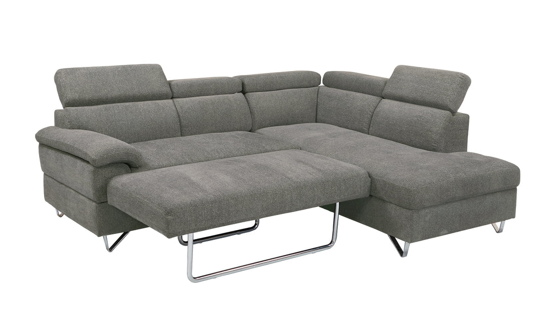 JUSTIN GRAY SLEEPER Right arm facing chaise SECTIONAL SET, Silver metal legs