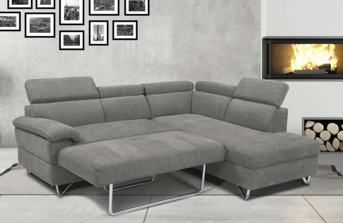 JUSTIN GRAY SLEEPER Right arm facing chaise SECTIONAL SET, Silver metal legs