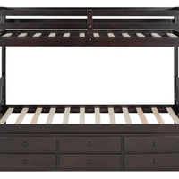 313 Espresso/White/Black Twin Bunk Bed w/ Trundle & 3 Drawers – Solid Wood & Full Slats (PRE-ORDER)