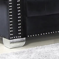 London Oversized Sectional Black Velvet, featuring nailhead trim & chrome legs, accent pillows