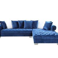 London Oversized Sectional Black Velvet, featuring nailhead trim & chrome legs, accent pillows