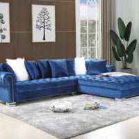 London Oversized Sectional Black Velvet, featuring nailhead trim & chrome legs, accent pillows