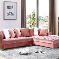 London Oversized Sectional Black Velvet, featuring nailhead trim & chrome legs, accent pillows