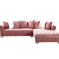 London Oversized Sectional Black Velvet, featuring nailhead trim & chrome legs, accent pillows