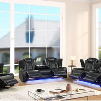 3PC Black Manual Reclining Set, Bluetooth Speakers on Loveseat, Sofa Drop Down w/ 2 Charging Pads, **SALE**