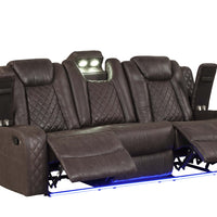 3PC Chocolate Manual Reclining Set, Bluetooth Speakers on Loveseat, Sofa Drop Down w/2 Charging Pads, Reading Lights, LED Lights, Storage Compartment in each Arms