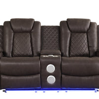 3PC Chocolate Manual Reclining Set, Bluetooth Speakers on Loveseat, Sofa Drop Down w/2 Charging Pads, Reading Lights, LED Lights, Storage Compartment in each Arms