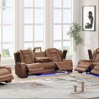 3PC Saddle Reclining Living Room Set- BLUETOOTH SPEAKERS/LED, Manual Reclining, Sofa Drop Down w/ 2 Charging Pads, Reading Lights