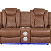 3PC Saddle Reclining Living Room Set- BLUETOOTH SPEAKERS/LED, Manual Reclining, Sofa Drop Down w/ 2 Charging Pads, Reading Lights