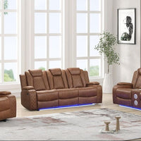 3PC Saddle Reclining Living Room Set- BLUETOOTH SPEAKERS/LED, Manual Reclining, Sofa Drop Down w/ 2 Charging Pads, Reading Lights