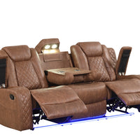 3PC Saddle Reclining Living Room Set- BLUETOOTH SPEAKERS/LED, Manual Reclining, Sofa Drop Down w/ 2 Charging Pads, Reading Lights