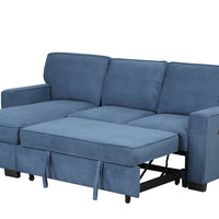 Marcos Blue Sleeper Sectional, With Pull-Out Bed, Storage Chaise, Drop Down Table + 2 Cupholders & 2 USB Charging Ports