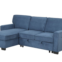 Marcos Blue Sleeper Sectional, With Pull-Out Bed, Storage Chaise, Drop Down Table + 2 Cupholders & 2 USB Charging Ports