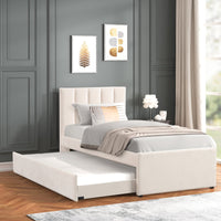 316 Beige Velvet Platform Bed – Hidden Trundle & Luxe Design(PRE-ORDER)