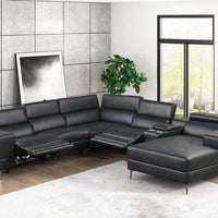 MILANO BLACK/GRAY/PEARL - Power Reclining Modular Sectional in Leather Gel, 2 POWER RECLINERS WITH ADJUSTABLE HEADREST/ PRE-ORDER