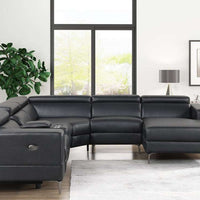 MILANO BLACK/GRAY/PEARL - Power Reclining Modular Sectional in Leather Gel, 2 POWER RECLINERS WITH ADJUSTABLE HEADREST/ PRE-ORDER