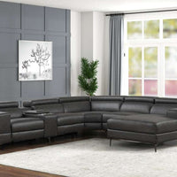 MILANO BLACK/GRAY/PEARL - Power Reclining Modular Sectional in Leather Gel, 2 POWER RECLINERS WITH ADJUSTABLE HEADREST/ PRE-ORDER