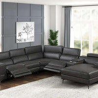 MILANO BLACK/GRAY/PEARL - Power Reclining Modular Sectional in Leather Gel, 2 POWER RECLINERS WITH ADJUSTABLE HEADREST/ PRE-ORDER