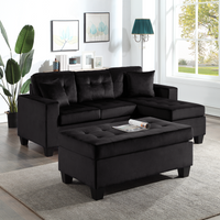 Naomi Small Sectional Sofa Chaise with Ottoman Set PU Black