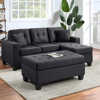 Naomi Small Sectional Sofa Chaise with Ottoman Set PU Black