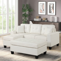 Naomi Small Sectional Sofa Chaise with Ottoman Set PU Black