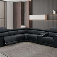 NEWYORK BLACK/GRAY/WHITE - TOP GRAIN LEATHER Power Reclining Sectional, 2 POWER RECLINERS WITH USB/USB-C CHARGING PORTS ON BOTH CORNERS/ PRE-ORDER