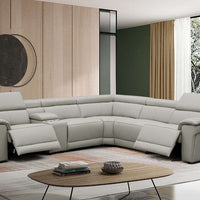 NEWYORK BLACK/GRAY/WHITE - TOP GRAIN LEATHER Power Reclining Sectional, 2 POWER RECLINERS WITH USB/USB-C CHARGING PORTS ON BOTH CORNERS/ PRE-ORDER