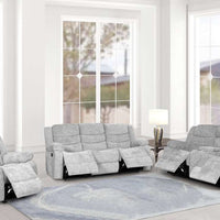 OLIVER Silver RECLINING SET - 3 PC. - SOFA, LOVESEAT w/Storage Console with Stainless Steel Cupholders & RECLINER / PRE-ORDER