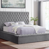 Modern upholstered, Paris Velvet Storage Platform Bed, Queen / King Gray
