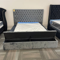 Modern upholstered, Paris Velvet Storage Platform Bed, Queen/King, Grey