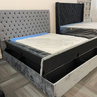 Modern upholstered, Paris Velvet Storage Platform Bed, Queen / King Gray